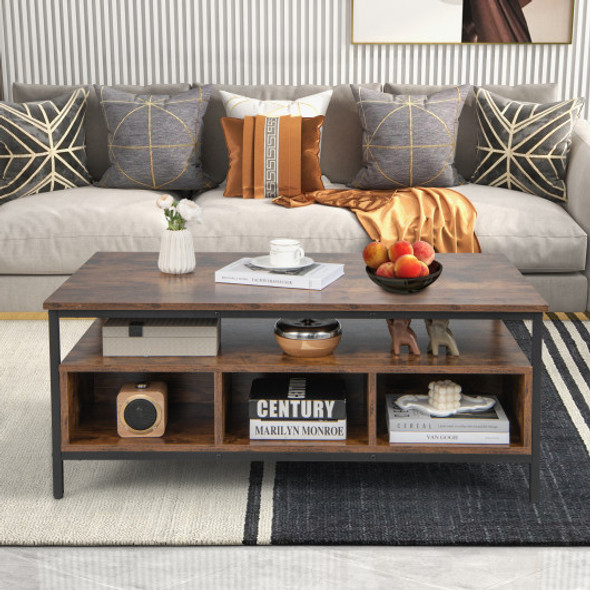 3-Tier Industrial Style Coffee Table with Storage and Heavy-duty Metal Frame-Coffee