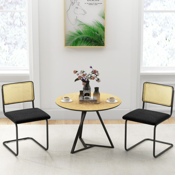 2 Pieces Mid-Century Modern Dining Chair with Cantilever Design-Black