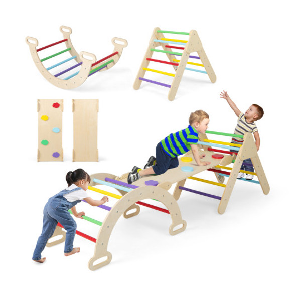 5 in 1 Kids Wooden Montessori Climber Toy with Ramp Ladder Arch Slide