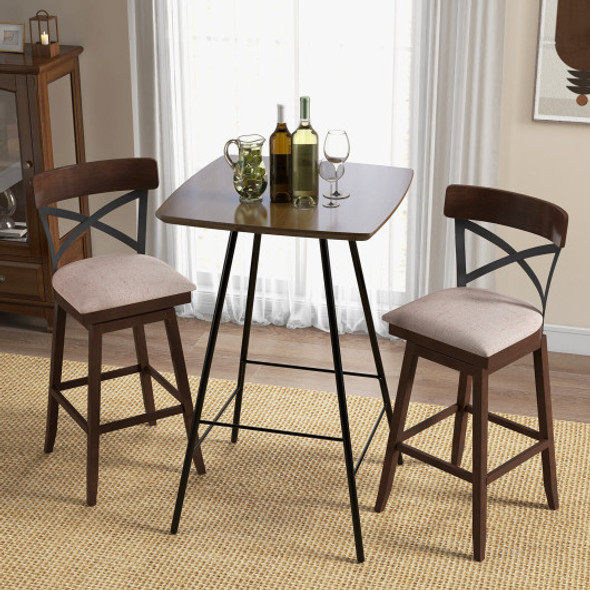 Set of 2 Wooden Swivel Bar Stools with Cushioned Seat and Open X Back-30 inches