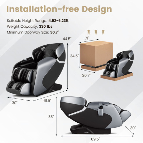 Full Body Zero Gravity Shiatsu Massage Chair with Built-In Heat System-Black