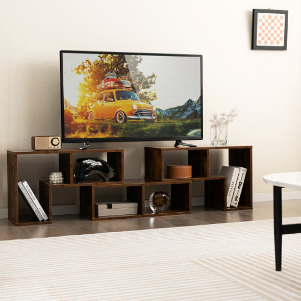 3 Pieces Console TV Stand for TVs up to 65 Inch with Shelves-Brown