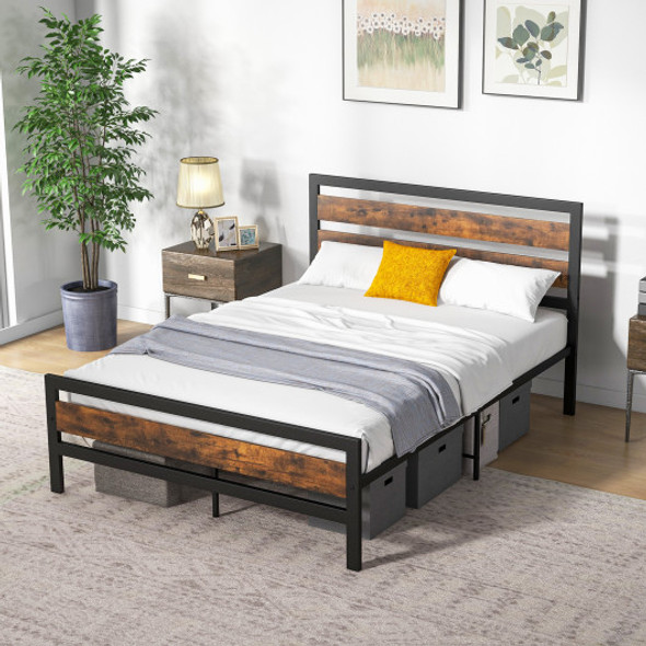 Full Industrial Bed Frame with Rustic Headboard and Footboard-Full Size