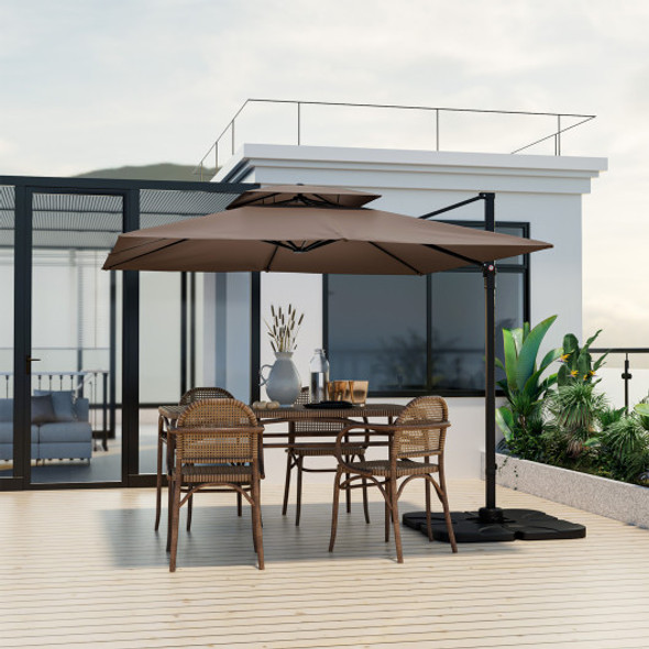 9.5 Feet Cantilever Patio Umbrella with 360 Rotation and Double Top-Coffee