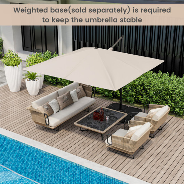 9.5 Feet Square Patio Cantilever Umbrella with 360 Rotation-Beige