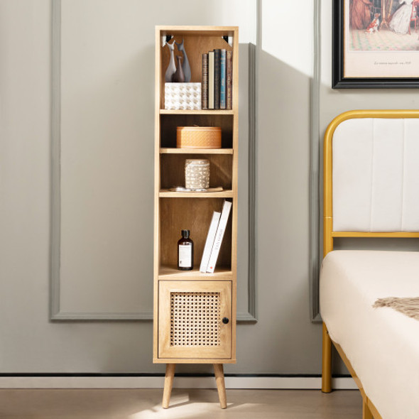 4 Tiers Rattan Storage Cabinet with Slim Design-Natural