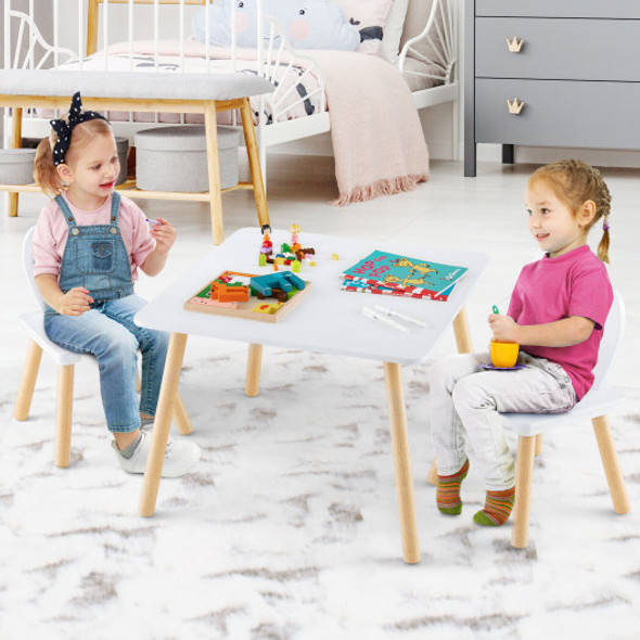 3 Pieces Kids Table and Chairs Set for Arts Crafts Snack Time-White