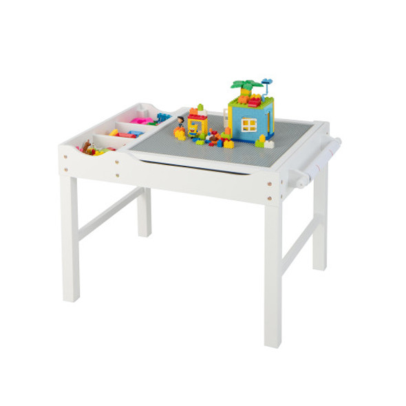 Wooden Kids Multi Activity Play Table with Storage Paper Roll-White