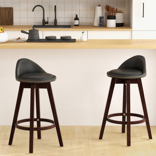 2 Pieces Cushioned Swivel Bar Stool Set with Low Back-Black