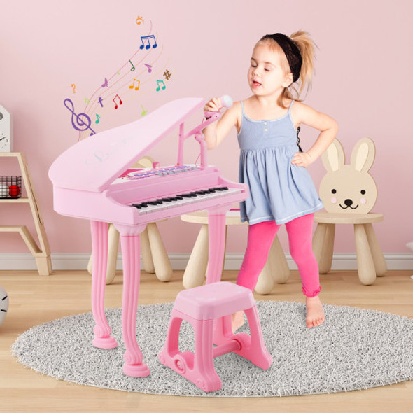 37 Keys Kids Piano Keyboard with Stool and Piano Lid-Pink