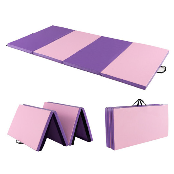 Folding Gymnastics Mat with Carry Handles and Sweatproof Detachable PU Leather Cover-Pink