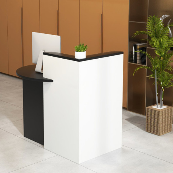 Front Reception Office Desk with Open Shelf and Lockable Drawer-Black & White