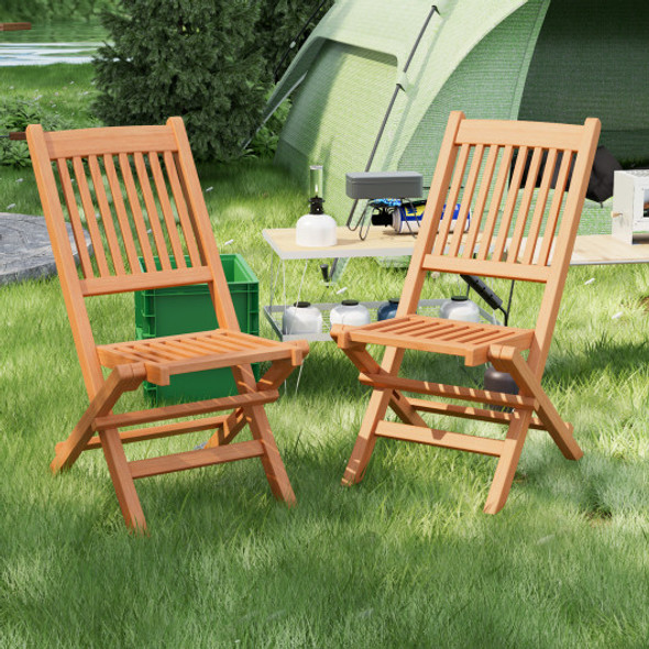 Teak Wood Patio Folding Dining Chair with Slatted Seat