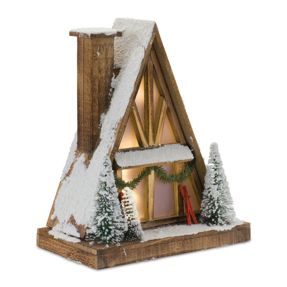 Vintage A-Frame Ski Lodge Lighted Display 16.5"H - 86085