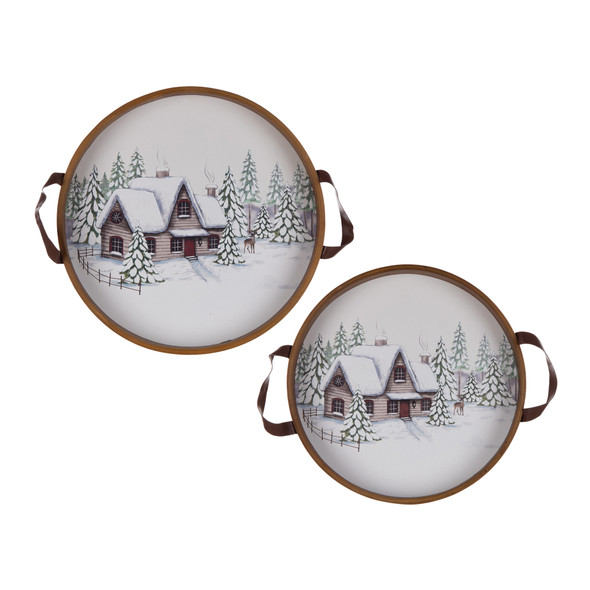 Wood Winter Scene Tray (Set of 2) - 86099