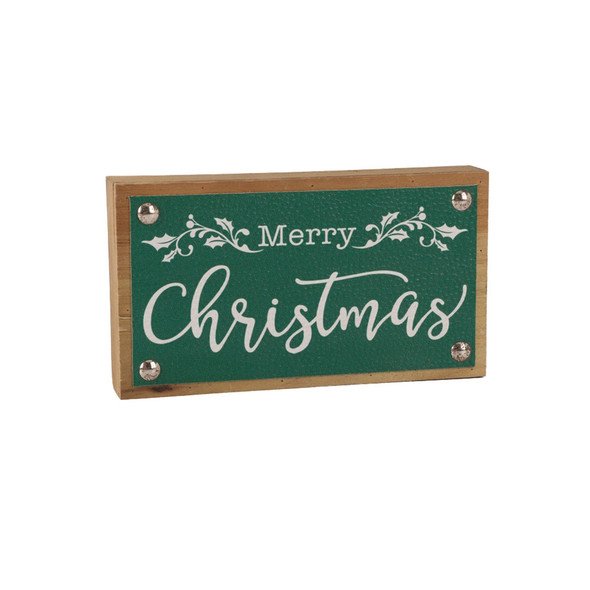 Merry Christmas Sign with Faux Leather Accent (Set of 2) - 86120