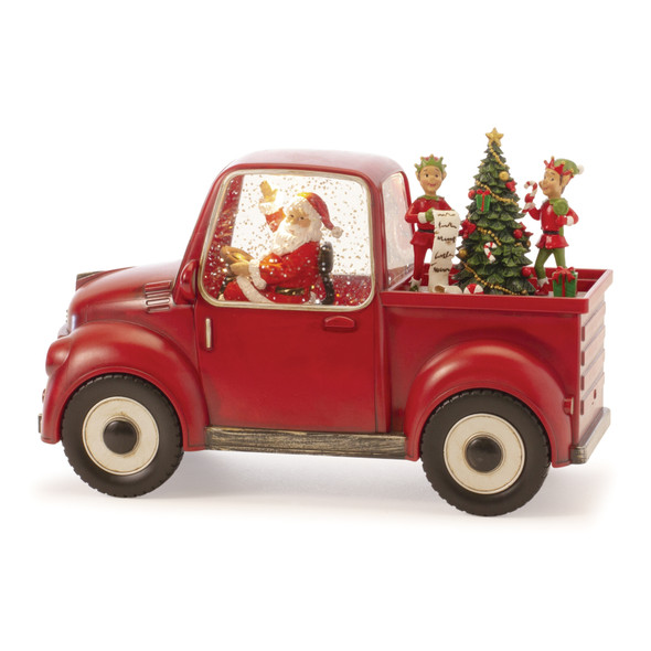 LED Snow Globe Truck with Santa and Elves 8.75"H - 86144