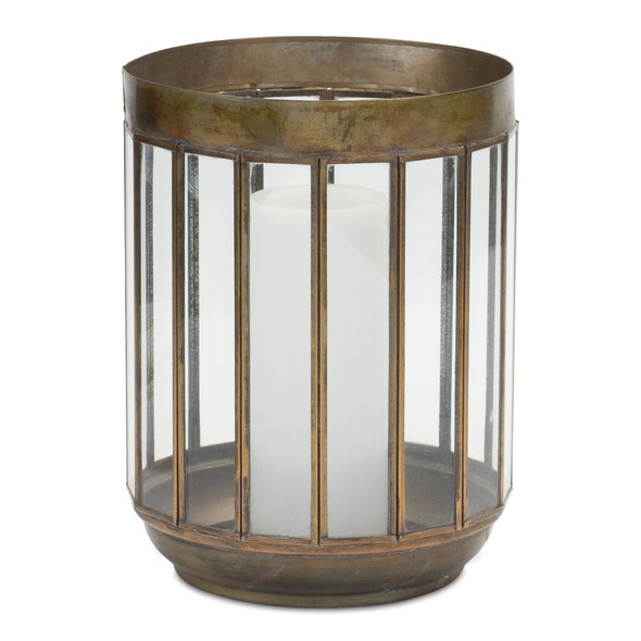 Bronze Candle Holder with Glass Panes 10.75"H - 86357