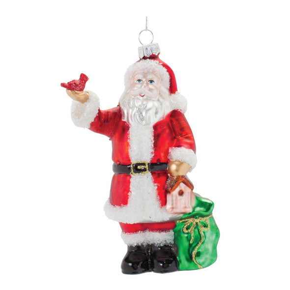Glass Santa with Cardinal Bird Ornament (Set of 6) - 86439
