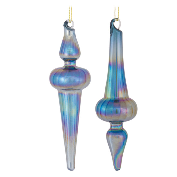 Irredescent Glass Finial Drop Ornament (Set of 12) - 86493