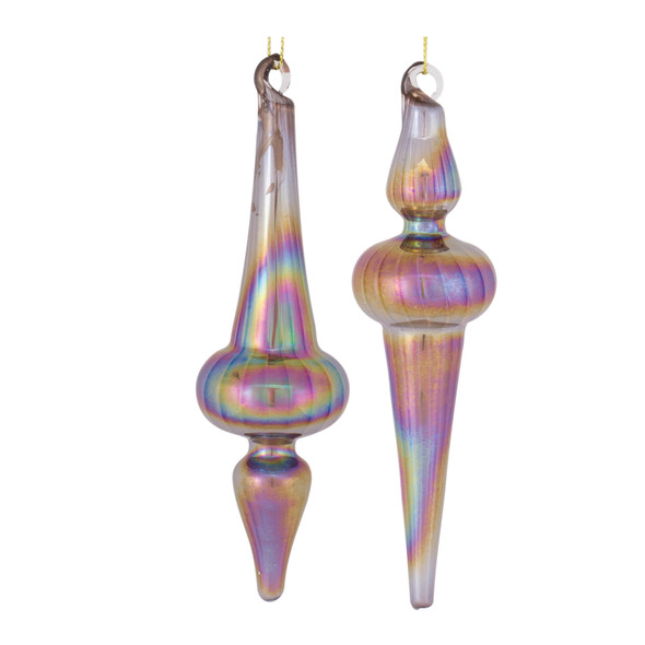 Irredescent Glass Finial Drop Ornament (Set of 12) - 86494