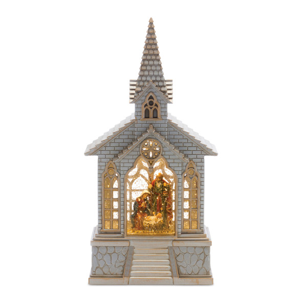 LED Snow Globe Church with Nativity 8.25"H - 86499