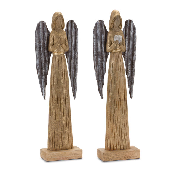 Carved Wood Angel Statue (Set of 2) - 86646