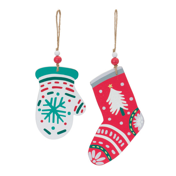 Wood Mitten and Stocking Ornaments (Set of 12) - 86660