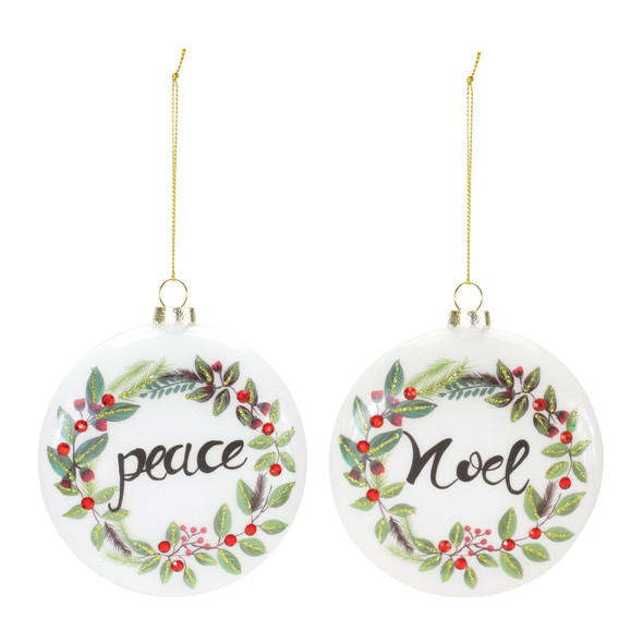 Peace and Noel Wreath Disc Ornament (Set of 12) - 86725