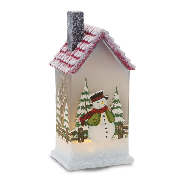 LED Lighted House with Snowman (Set of 2) - 86729