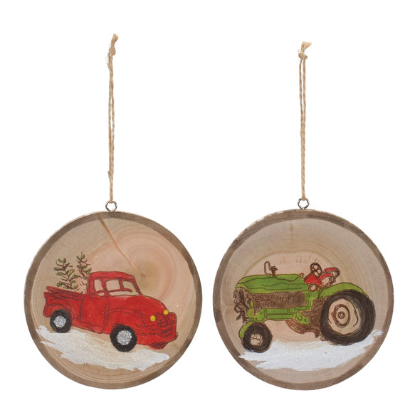 Wood Farm Tree Disc Ornament (Set of 12) - 86743