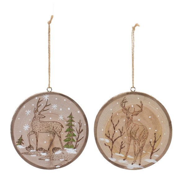 Wood Deer Tree Disc Ornament (Set of 12) - 86744