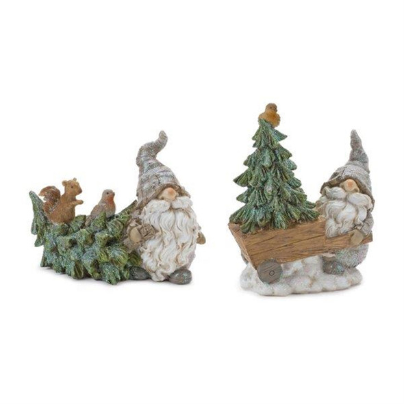Pine Tree Trunk Gnome with Woodland Animals (Set of 2) - 86838