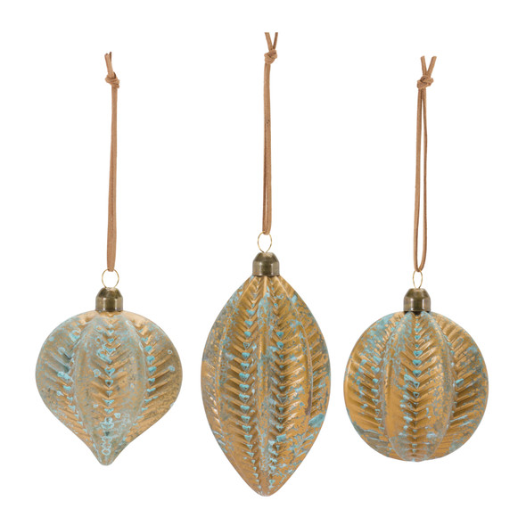 Distressed Ribbed Glass Ornament (Set of 12) - 87472