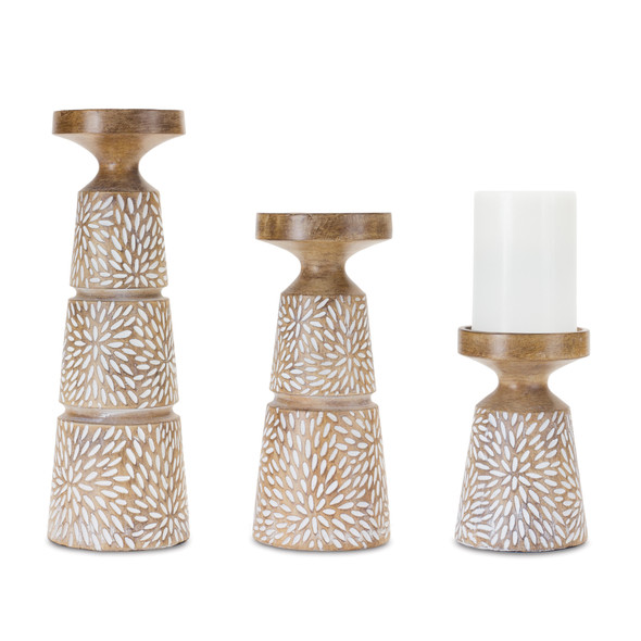 Etched Candle Holder with Wood Grain Design (Set of 3) - 88139