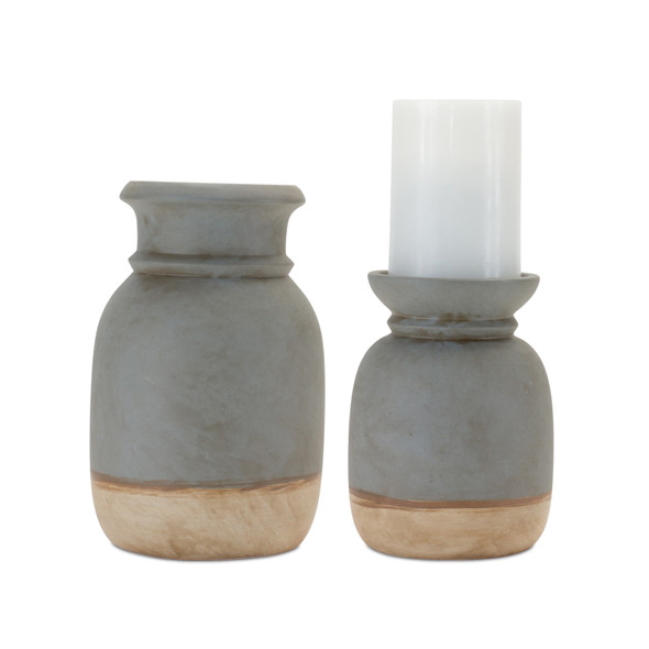 Dual-Tone Ceramic Candle Holder (Set of 2) - 88466