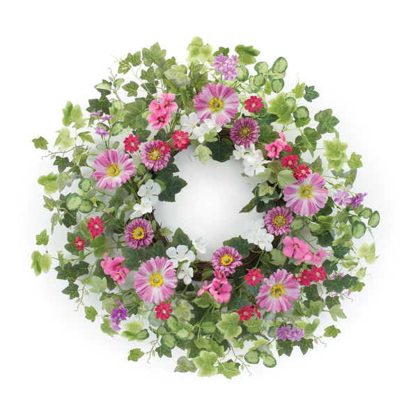 Mixed Floral and Ivy Leaf Wreath 24.5"D - 88580