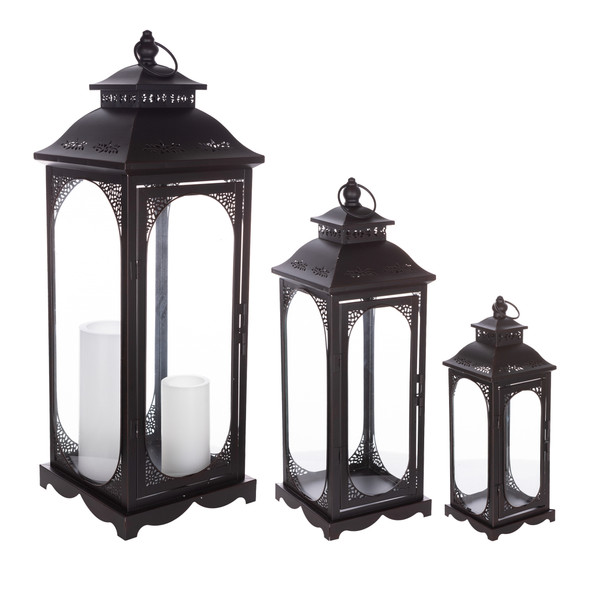 Traditional Lantern with Punched Metal Accents (Set of 3) - 88761