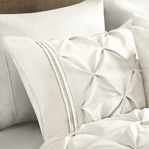 7pc White Pleated Comforter Set AND Decorative Pillows (Laurel-White)