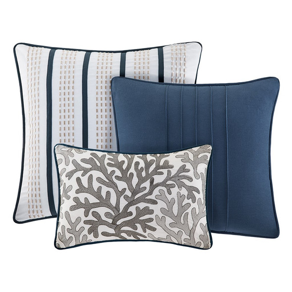7pc Coastal Blue Cotton Comforter Set AND Decorative Pillows (Bayside-Blue)