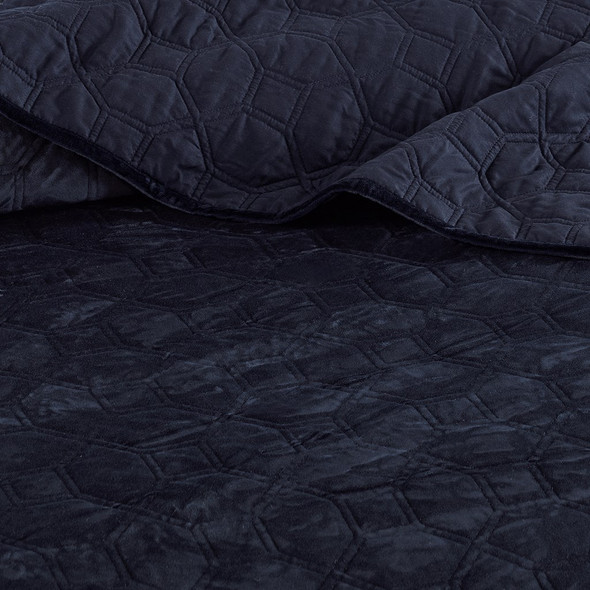 3pc Navy Velvety Soft Geometric Stitch Coverlet Quilt AND Decorative Shams (Harper-Navy-cov)
