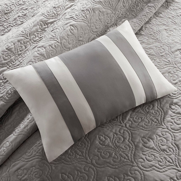 7pc Black & Grey Colorblock Coverlet Quilt Set AND Decorative Pillows (Attingham-Black-cov)