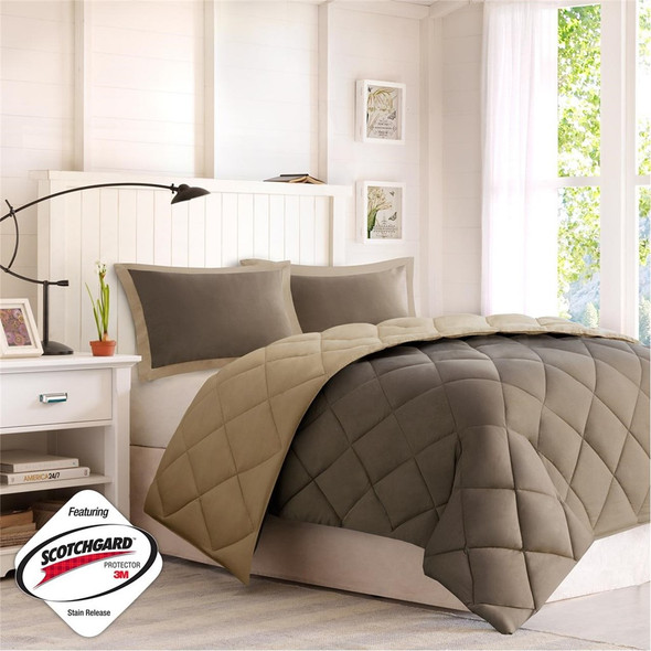Brown & Taupe Microfiber Down Alternative Comforter AND Decorative Shams (Larkspur-Brown)