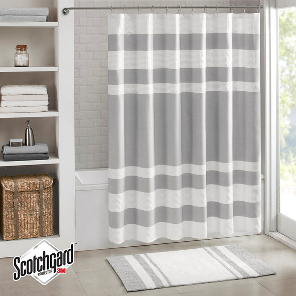Grey & White Striped Waffle Weave Fabric Shower Curtain - 72" x 72" (Spa Waffle-Grey-Shower) Grey & White Striped Waffle Weave Fabric Shower Curtain - 72" x 72" (Spa Waffle-Grey-Shower)
