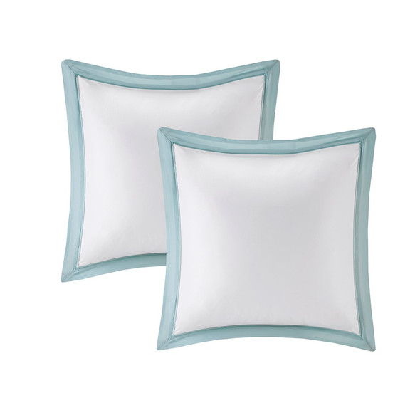 8pc Blue & White Microfiber Embroidered Comforter Set AND Decorative Pillows (Stratford-Aqua)