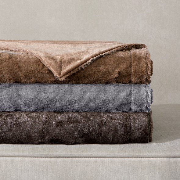 Luxury Oversized Reversible Faux Fur Throw - 60" x 70" (Zuri Oversized-Throw)