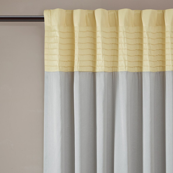 Grey & Yellow Pintucked Faux Silk Curtain Panel w/Back Tabs - 50x84" (Amherst-Yellow-Panel)