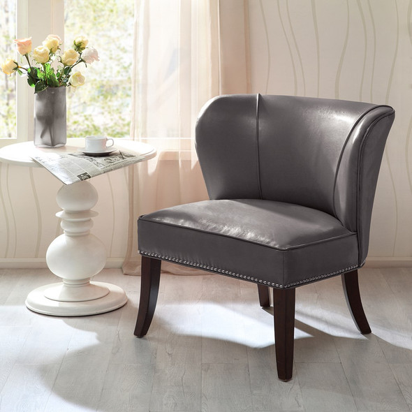 Grey Hilton Faux Leather Armless Accent Chair w/Wood Legs (Hilton-Grey-Chair)