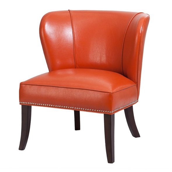 Orange Hilton Faux Leather Armless Accent Chair w/Wood Legs (Hilton-Orange-Chair)
