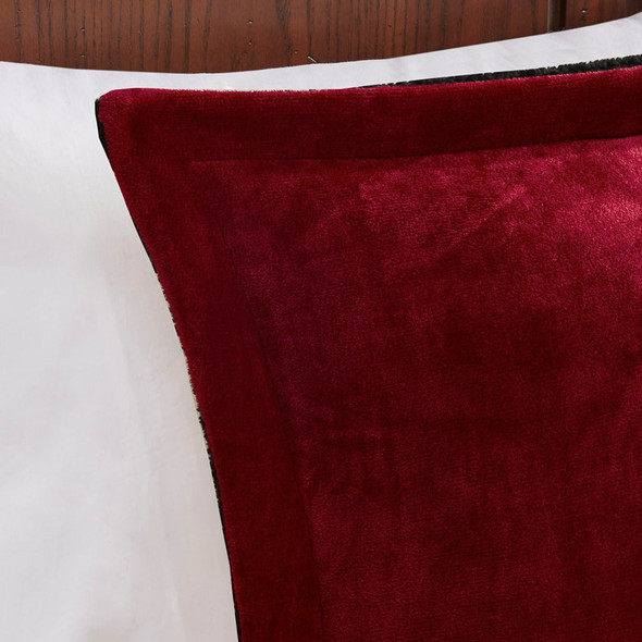 Red & Black Plush Reversible Berber Comforter Set AND Decorative Pillow (Alton-Red/Black)